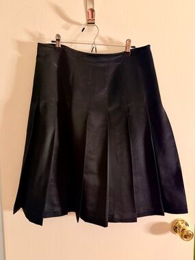 Vintage Banana Republic Black A-Line Silk Pleated Midi Skirt